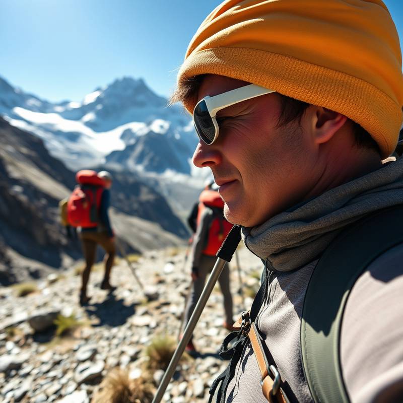 Foto ampliada de excursionistas en la Cordillera Blanca, Perú durante una excursión