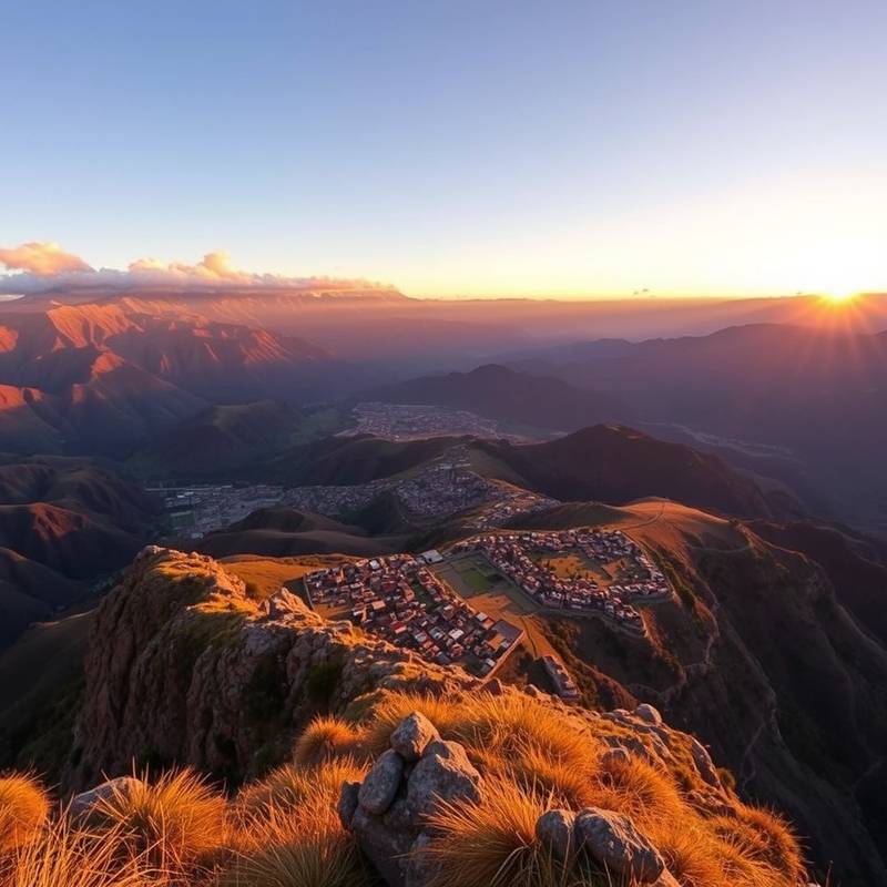 Foto ampliada de la ciudad de Cusco, Perú vista desde una montaña durante una excursión