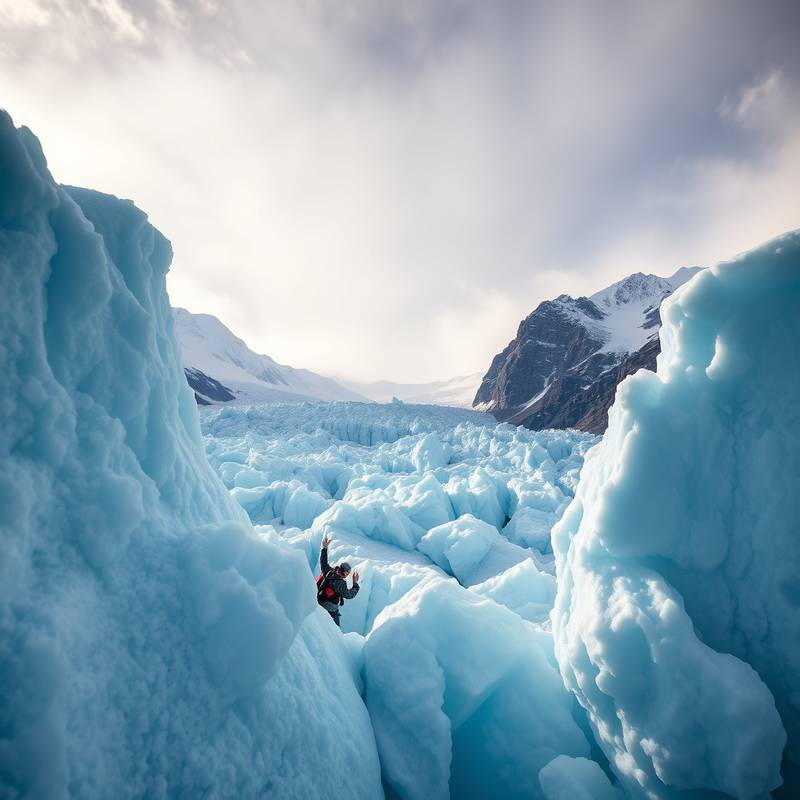 Foto ampliada de un glaciar en la Patagonia, Argentina durante una excursión