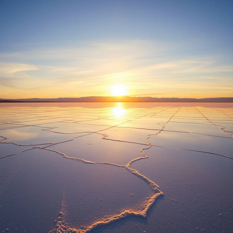 Foto de un amanecer en el Salar de Uyuni, Bolivia durante una excursión